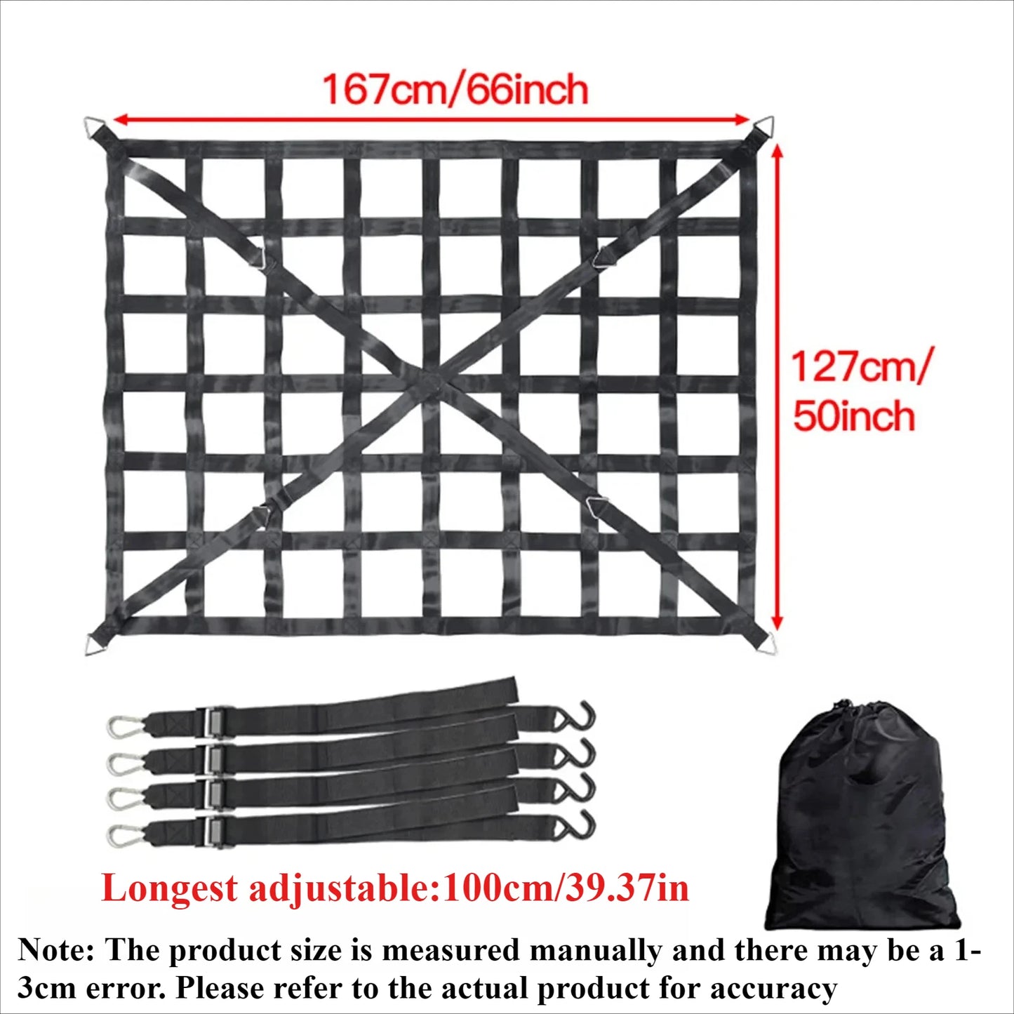 127X106cm/167X127cm/208X127cm Heavy Cargo Net Truck Trunk Roof Cargo Network Card for Trailer Luggage Net Exterior Accessories Peaceful Pleasures Health and Wellness MX