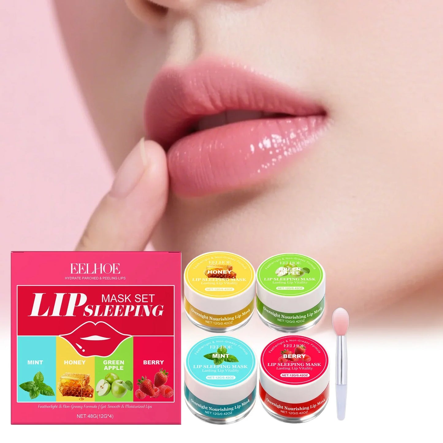 EELHOE Lip Sleeping Mask Set – 4 Flavors, Hydrate & Repair