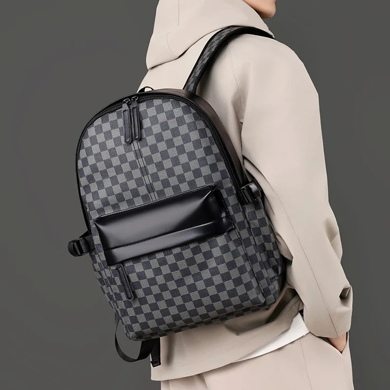 Men's Plaid PU Backpack | Laptop Travel Commuter Bag 20-35L