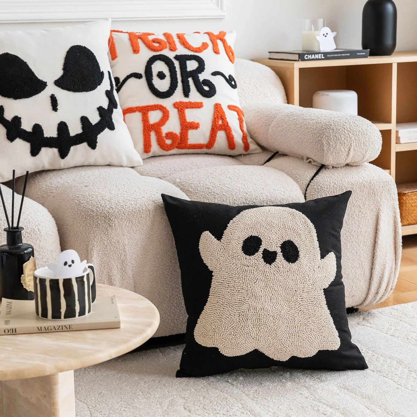 Battilo Halloween Decorative Pillow Cover Orange Pumpkin Cushion Case for Sofa Couch Linen Cotton Pillowcase for Home Fall Decor Peaceful Pleasures Health and Wellness