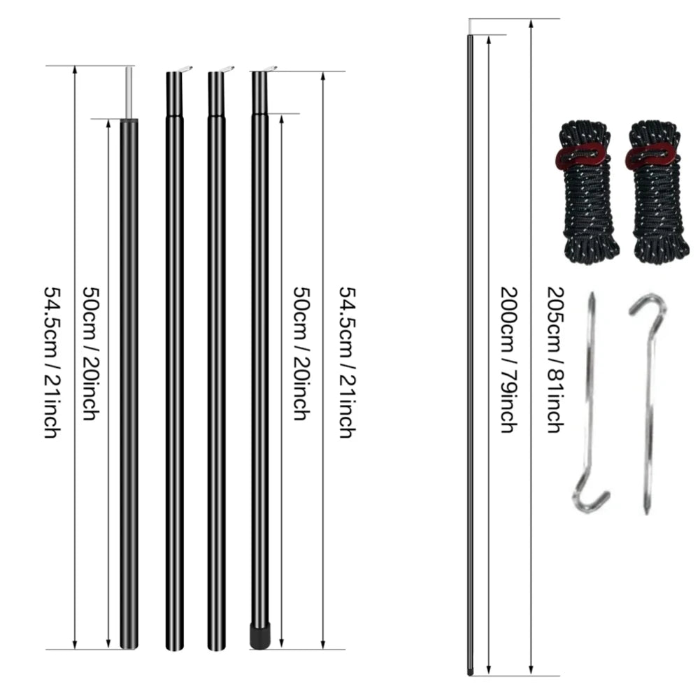 2 Pack Tent Poles Telescoping Adjustable Height Aluminum Camping Tarp Poles Easy Adjustable Lightweight for Camping Hiking Gifts Peaceful Pleasures Health and Wellness Black 2.0m SET