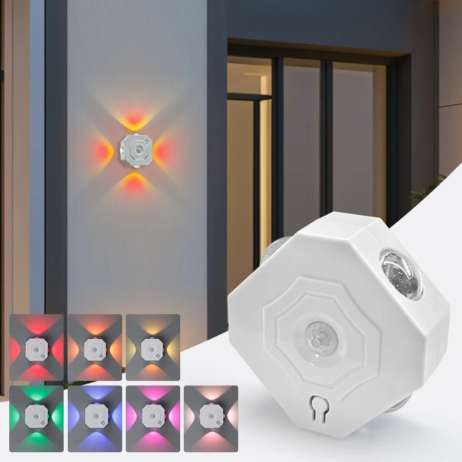 RGB 4-Headed Night Light Motion Sensor Magnetic Rechargeable Wall Lamp for Bedroom Cabinet Closet Hallway Stairs Room Decoration Peaceful Pleasures Health and Wellness RGB