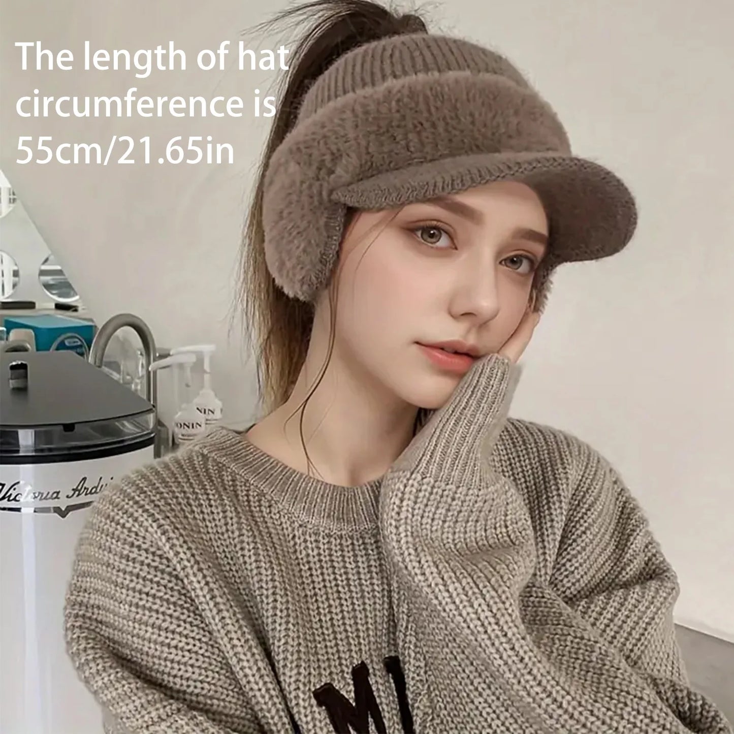 Knitted Ponytail Ear Protection Hats Breathable & Cozy Stretchy Knitted Baseball Hats for Leisure Walking Performance Peaceful Pleasures Health and Wellness