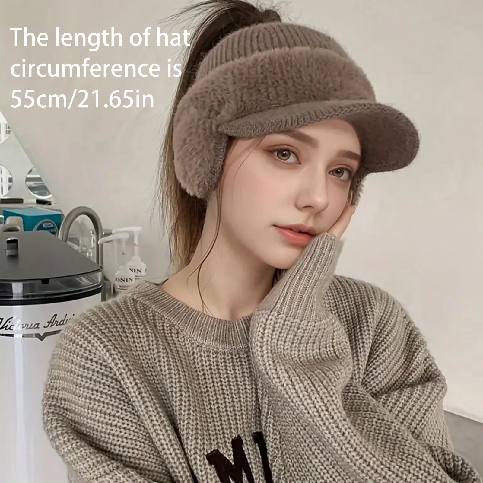 Knitted Ponytail Ear Protection Hats Breathable & Cozy Stretchy Knitted Baseball Hats for Leisure Walking Performance Peaceful Pleasures Health and Wellness