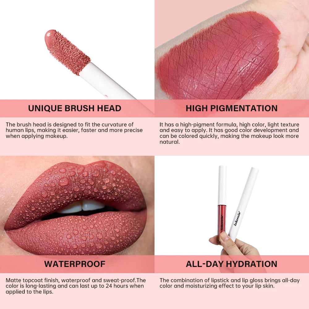 Lakerain Moisturizing Lip Gloss 2-in-1 Set Waterproof Sweat-proof Matte Topcoat Finish Long Lasting Moisturizing Smooth Lip Skin Peaceful Pleasures Health and Wellness