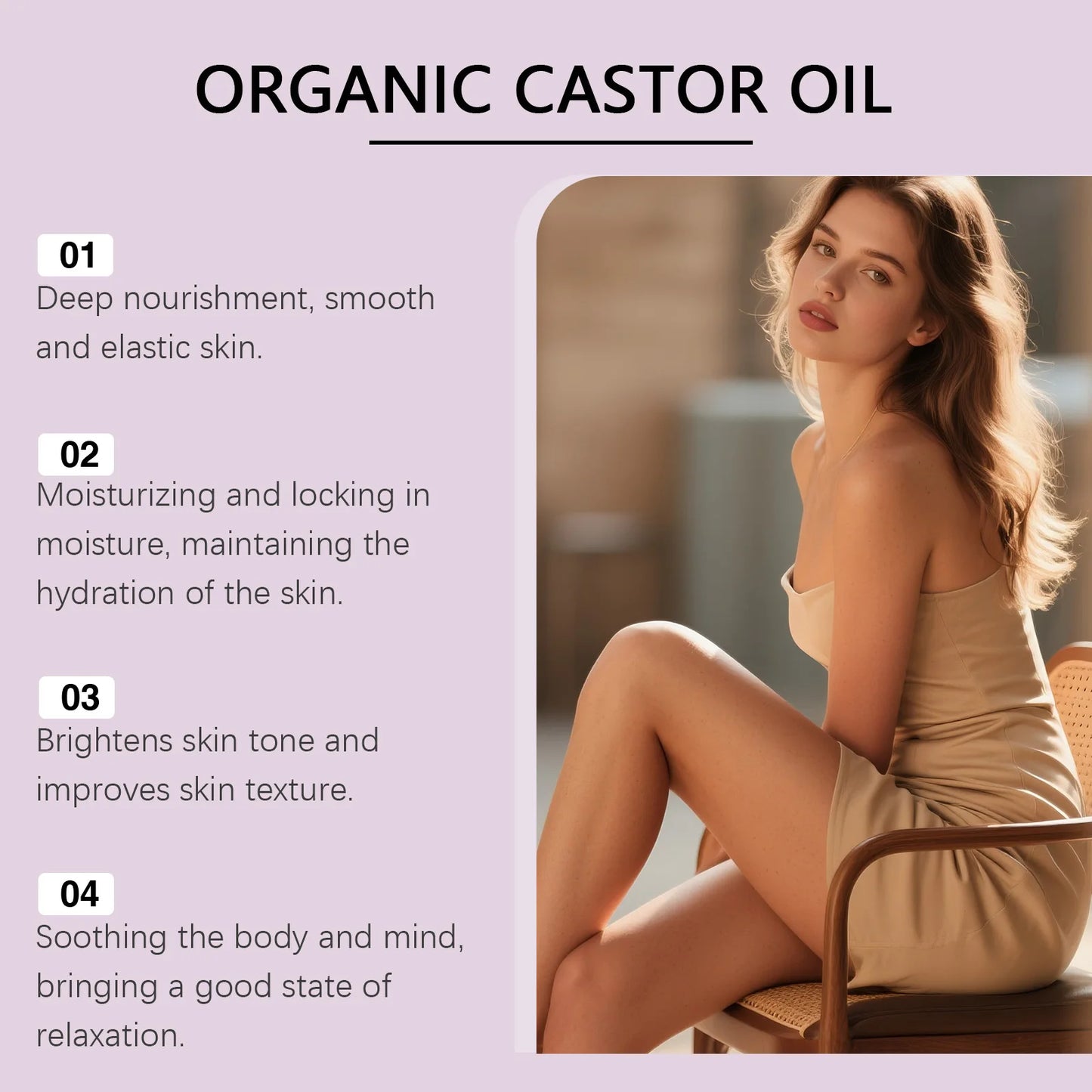 Organic Castor Oil Rose Quartz Roller Ball Moisturizing Skin Barrier Deep Repair Soothing Skin Cold-Pressed Natural Castor Oil Peaceful Pleasures Health and Wellness