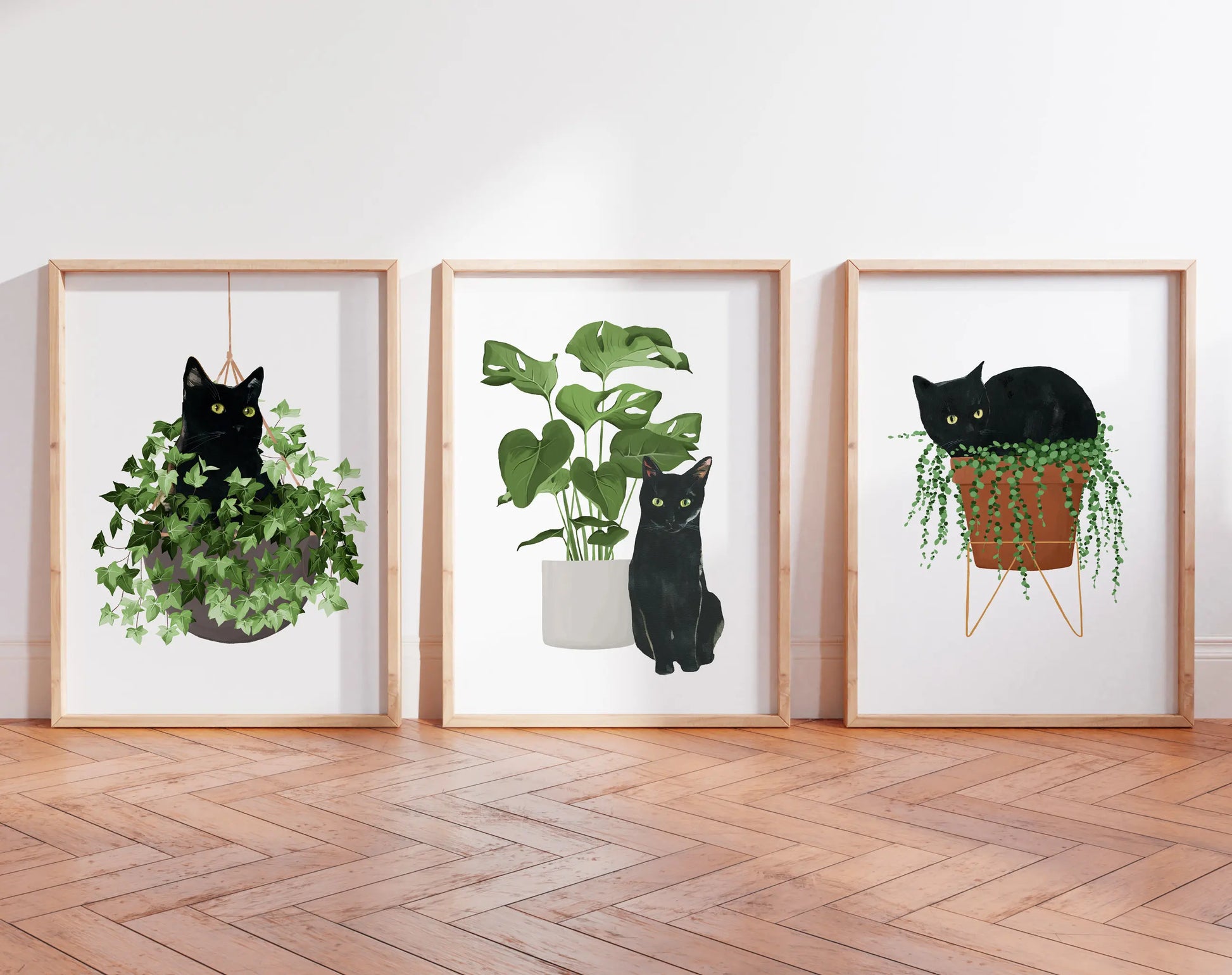Watercolor Kittens Print Cat and Plant Poster Wall Art Leisurely Cute Kitty Canvas Painting Living Room Bedroom Home Decor Peaceful Pleasures Health and Wellness
