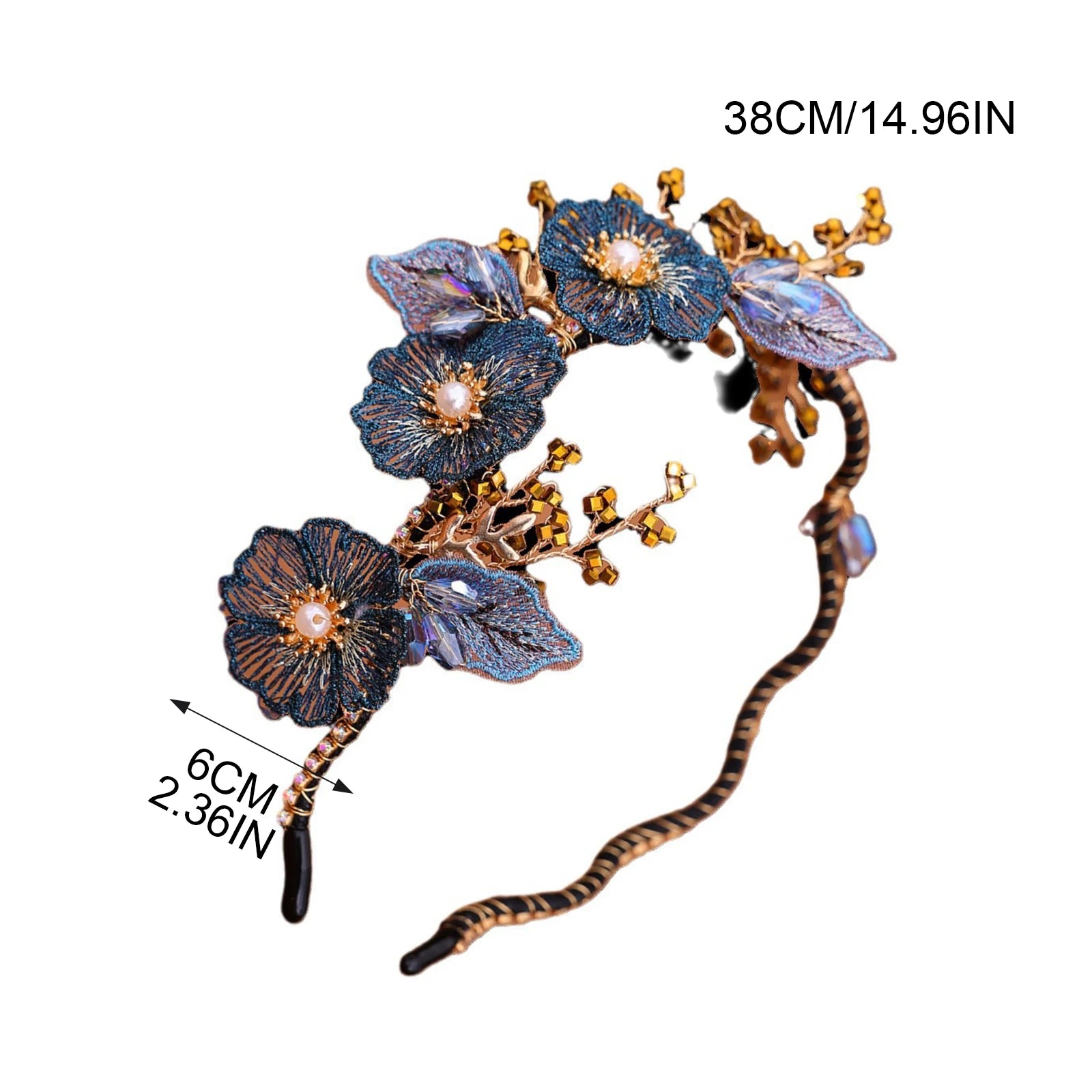 Fabric Flower Headband With Artificial Leaves For Women 38cm Elastic Design Peaceful Pleasures Health and Wellness