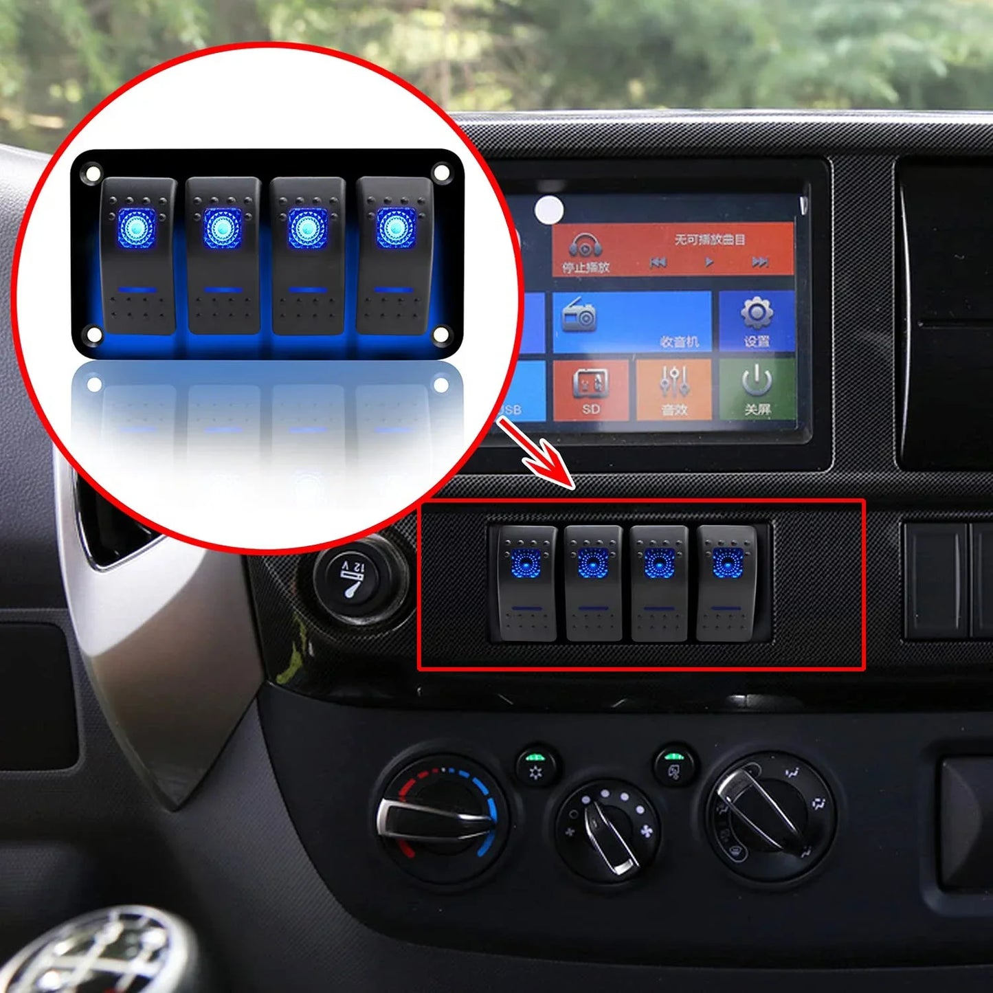 4 Gang Rocker Switch Panel | LED Backlit, 5 Pin Peaceful Pleasures Health and Wellness