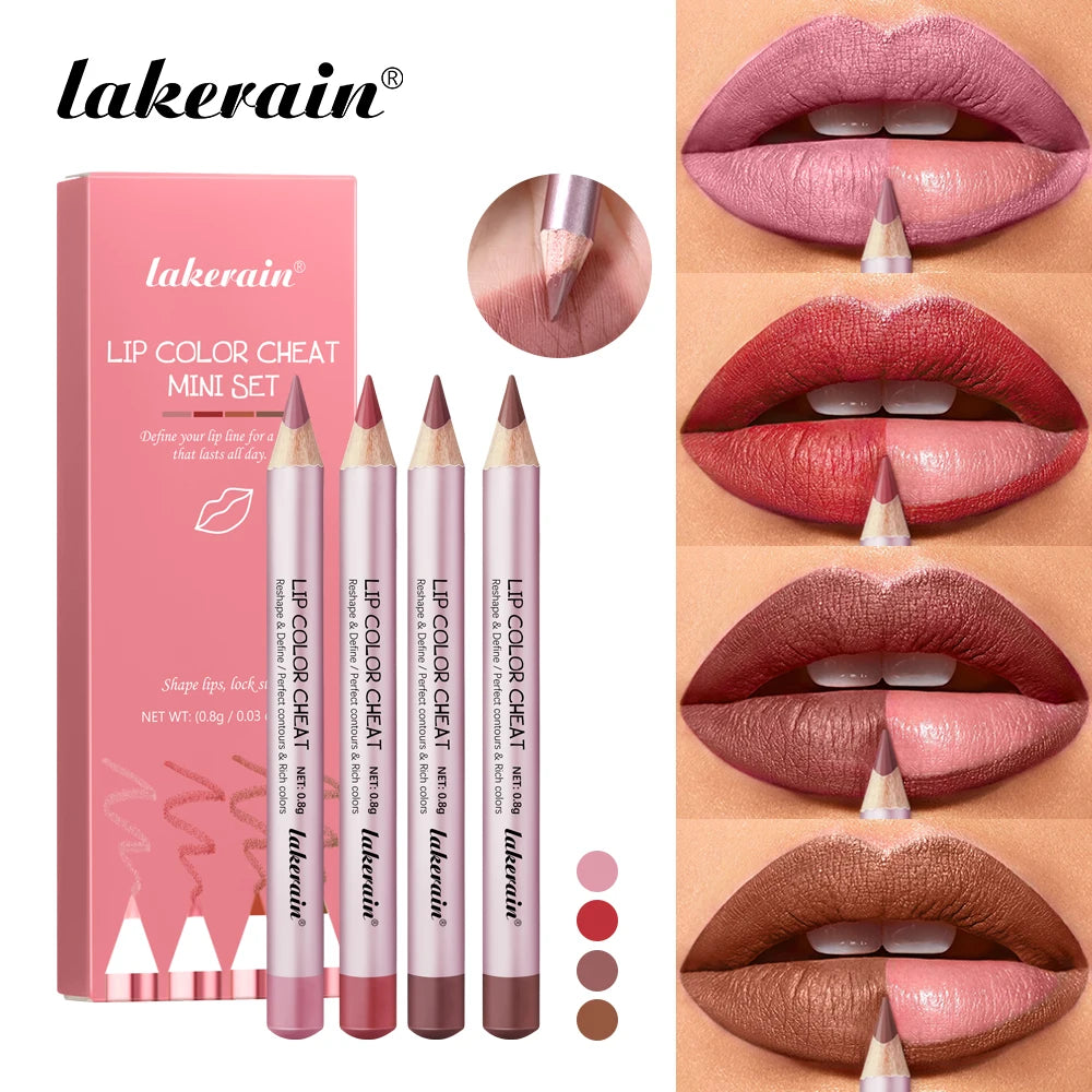 Long-Lasting Waterproof Lip Liner Lip Pencil Color Cheat Precise Shaping Moisturizing Smooth Create Sexy Lip Shape Cosmetics Peaceful Pleasures Health and Wellness 4colors1set