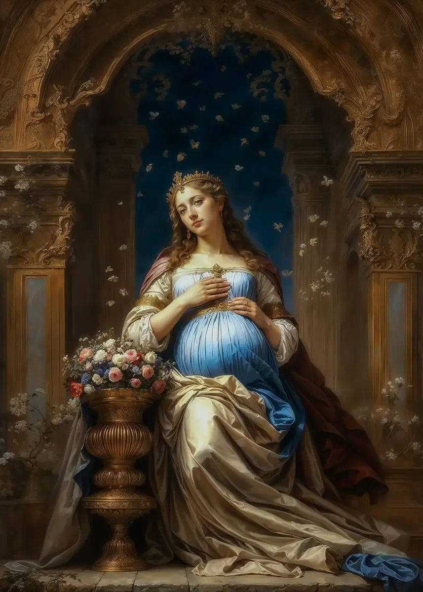 Nordic Religious Art Benevolent Portrait Of The Virgin Mary Archangel Canvas Painting, Wall Art for Living Room Home Decor Peaceful Pleasures Health and Wellness