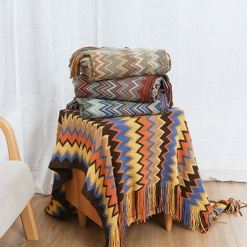 Battilo Boho Throw Blanket Lightweight Knit Throw With Tassels Bohemian woven Sofa Blankets Soft Bed Plaid Decorative Blanket Peaceful Pleasures Health and Wellness