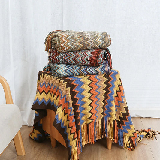 Battilo Boho Throw Blanket Lightweight Knit Throw With Tassels Bohemian woven Sofa Blankets Soft Bed Plaid Decorative Blanket Peaceful Pleasures Health and Wellness