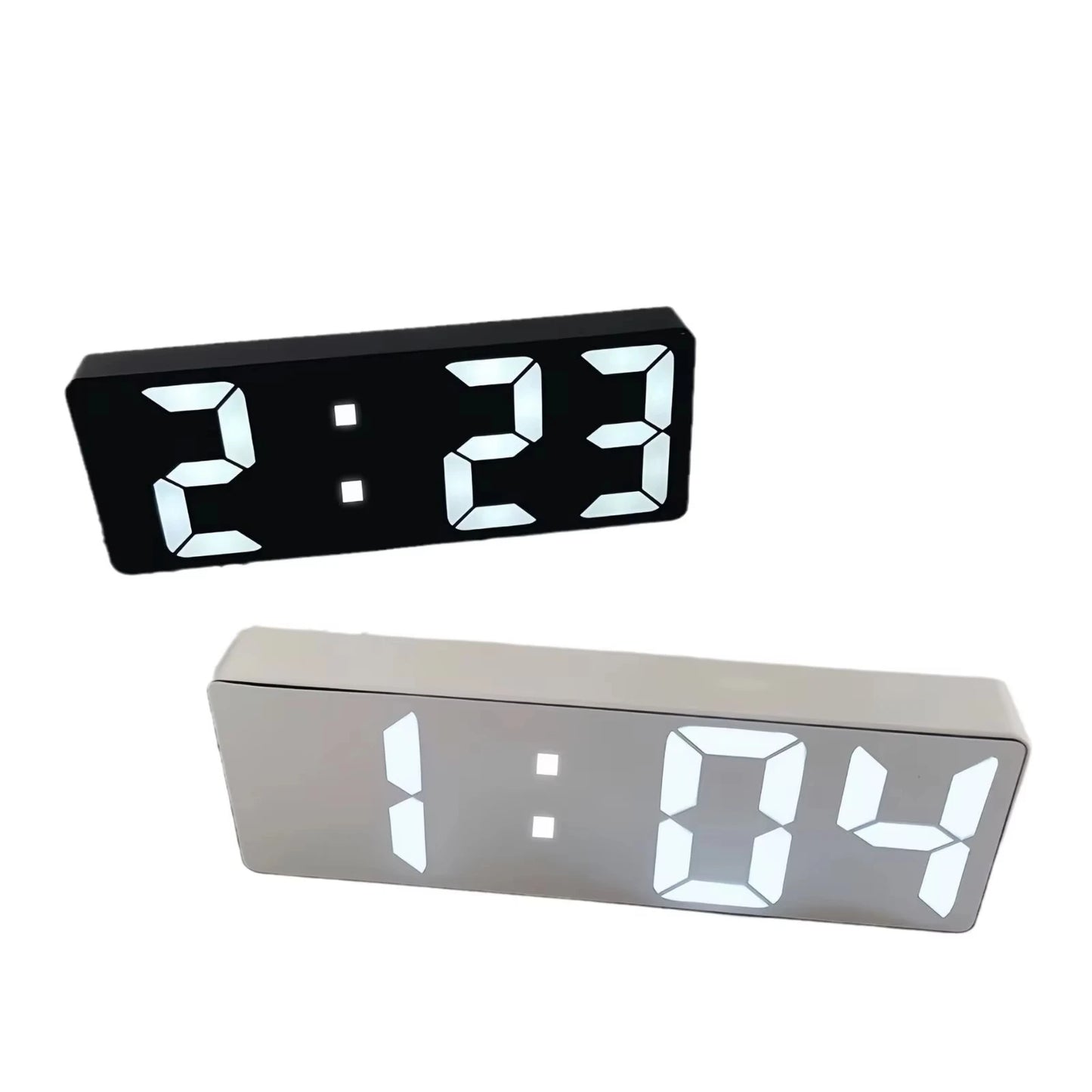 LED Mirror Digital Alarm Clock Silent Luminous Electronic Desktop Bedside Clock Student Ornament Black White Peaceful Pleasures Health and Wellness