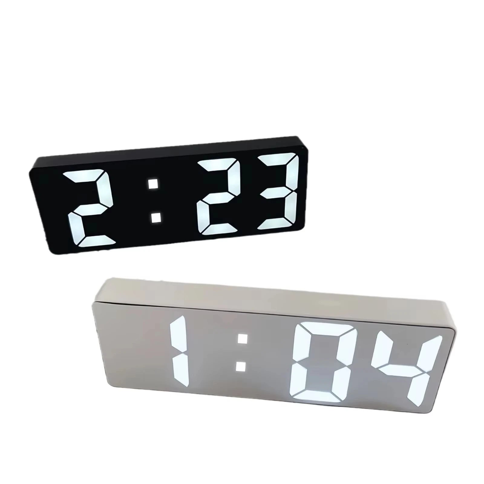 LED Mirror Digital Alarm Clock Silent Luminous Electronic Desktop Bedside Clock Student Ornament Black White Peaceful Pleasures Health and Wellness