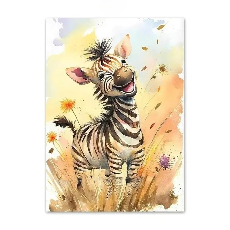 Funny Animal Bathroom Canvas Wall Art | Zebra Giraffe Tiger