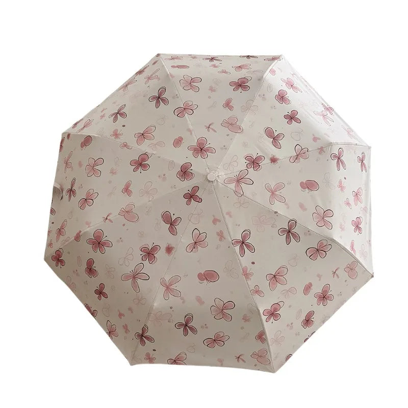 Cute Cartoon Dual-purpose Sun Rain Umbrella Portable Anti-UV Sunscreen Windproof Foldable Parasol for Girls Outdoor Daily Use Peaceful Pleasures Health and Wellness