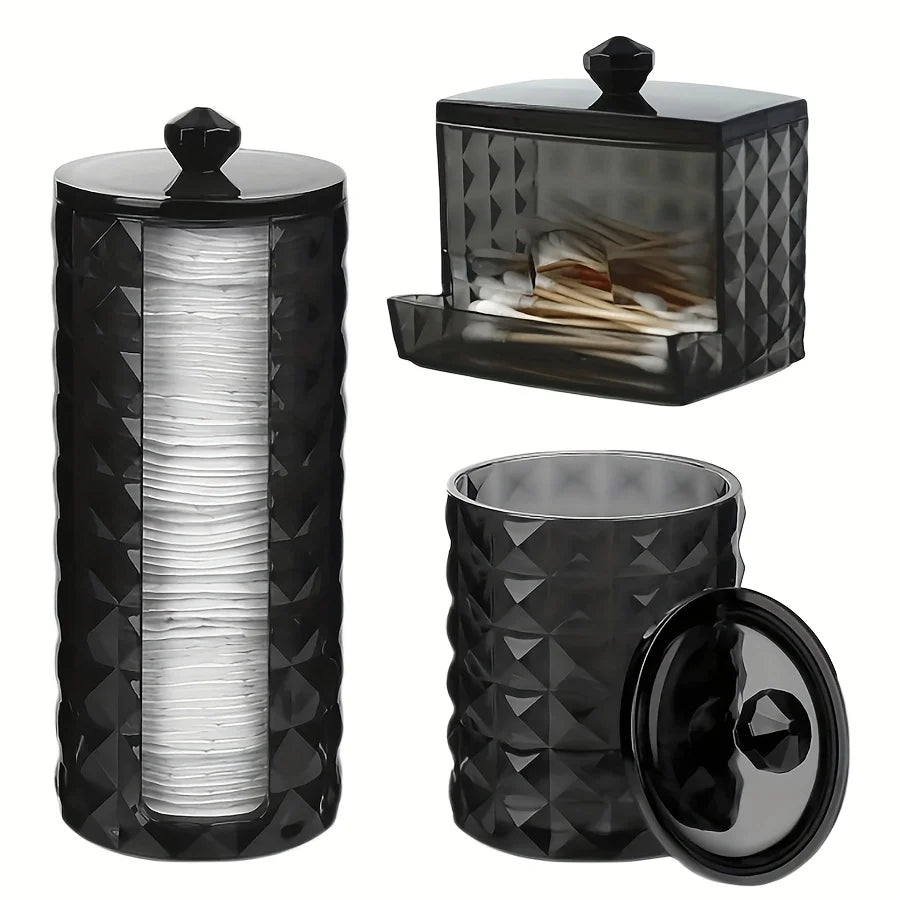 Acrylic Q-tip Holder & Cotton Ball Storage Jars – 3-Pack Bathroom Organizer with Lid