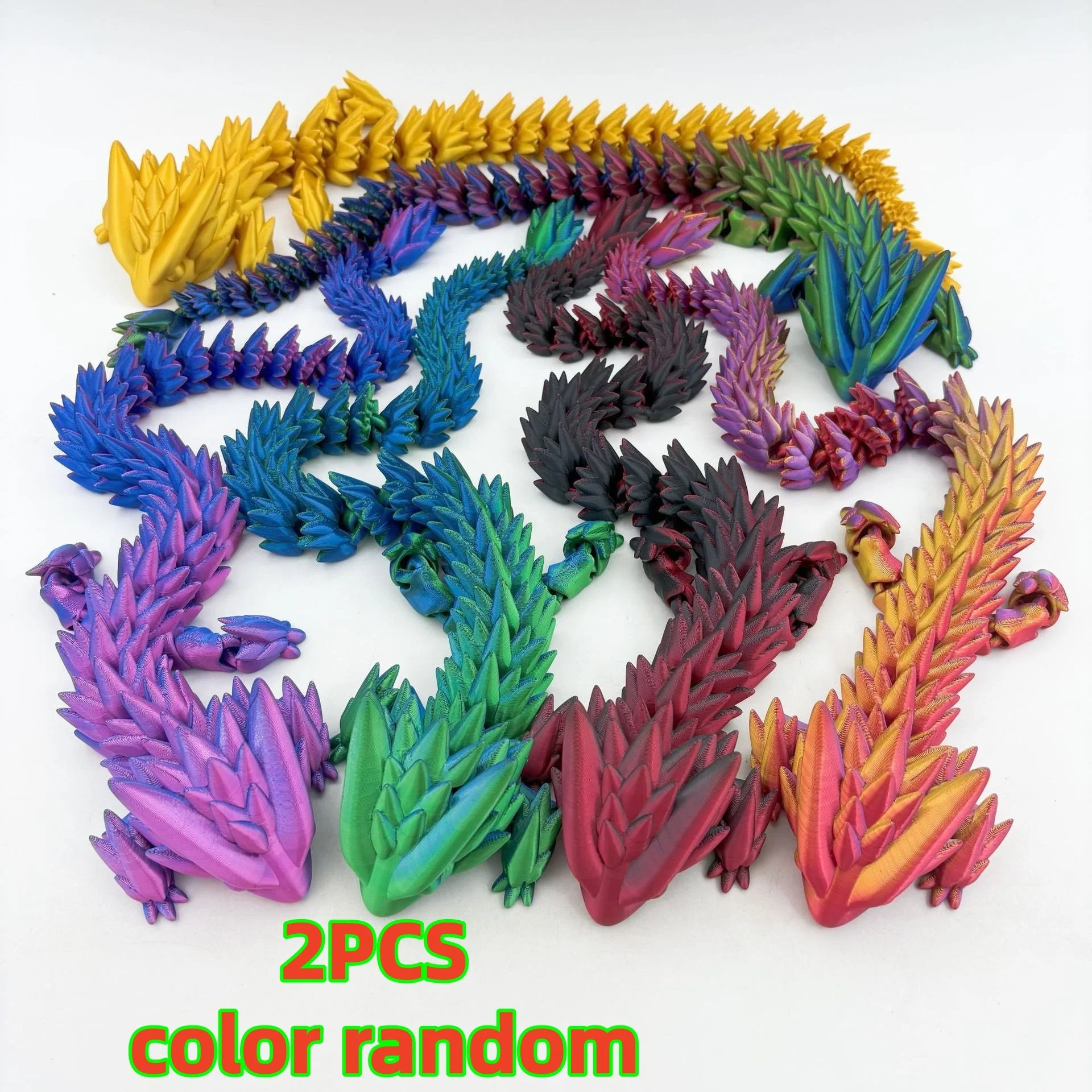 2-Piece Set with Random Color Gradient, Dragon King Design, 3D Printed Articulated Dragon, Luminous Version Available, Movable, Multi-Color Gradient Crystal Dragon, Creative Ornament for Office Display, Statue Decoration Peaceful Pleasures Health and Wellness 2Pcs Color Random