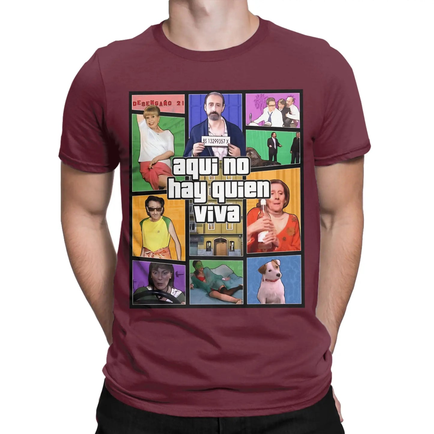 Aquí No Hay Quien Viva Pure Cotton T Shirt For Men Beach Y2K Fun T Shirts O Neck Harajuku Tees Plus Size Pattern Clothes Peaceful Pleasures Health and Wellness Burgundy XXL