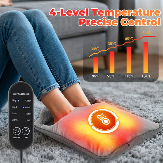 Winter Electric Foot Heating Pad Household Washable Foot Warmer 4 Heat & 4 Timer for Office Abdomen Warm Mat with Remote Control Peaceful Pleasures Health and Wellness