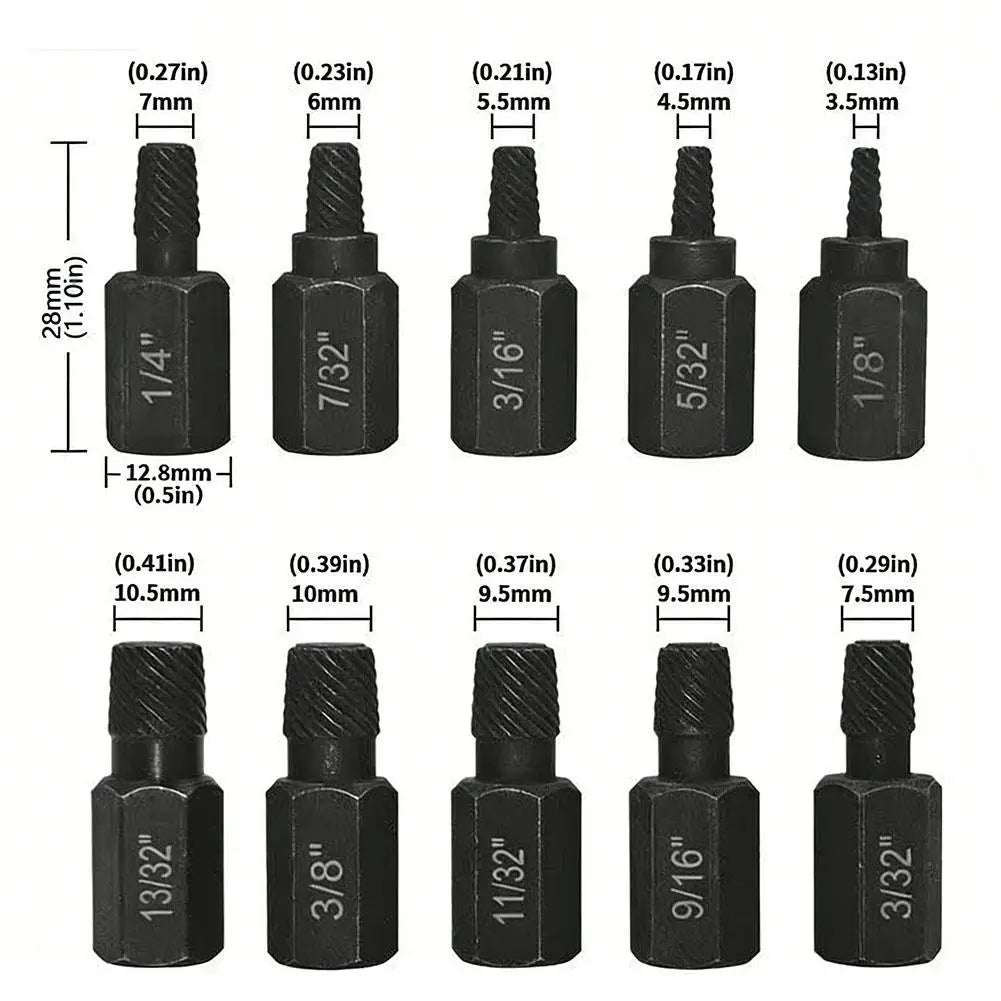 10Pcs Damaged Screw Extractor Drill Bit Set Screw Remover Tool Hex Head Easy Out Bolt Extractor Spiral Broken For Nuts Bolts Peaceful Pleasures Health and Wellness