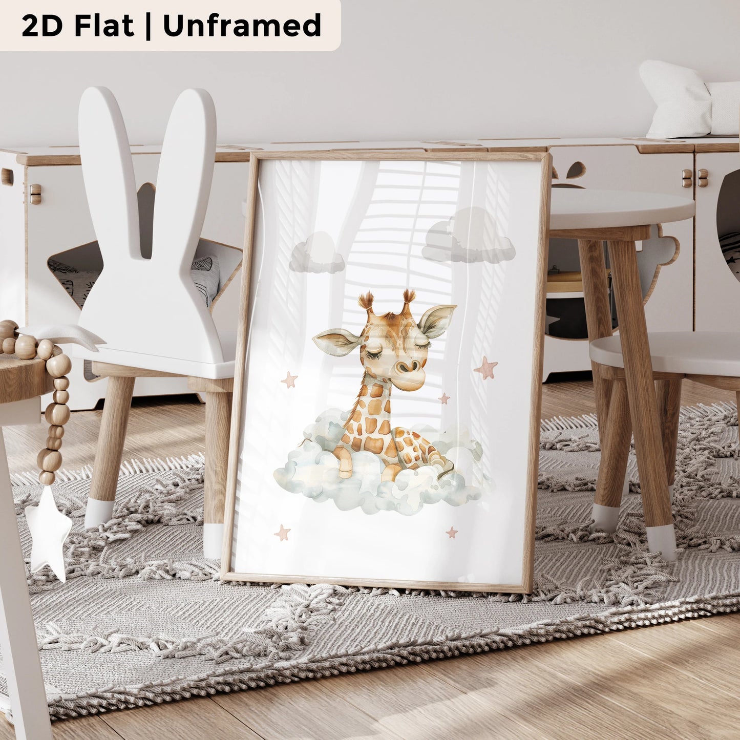 3-Piece Cartoon Giraffe Rabbit Canvas Wall Art | Kids Room Decor