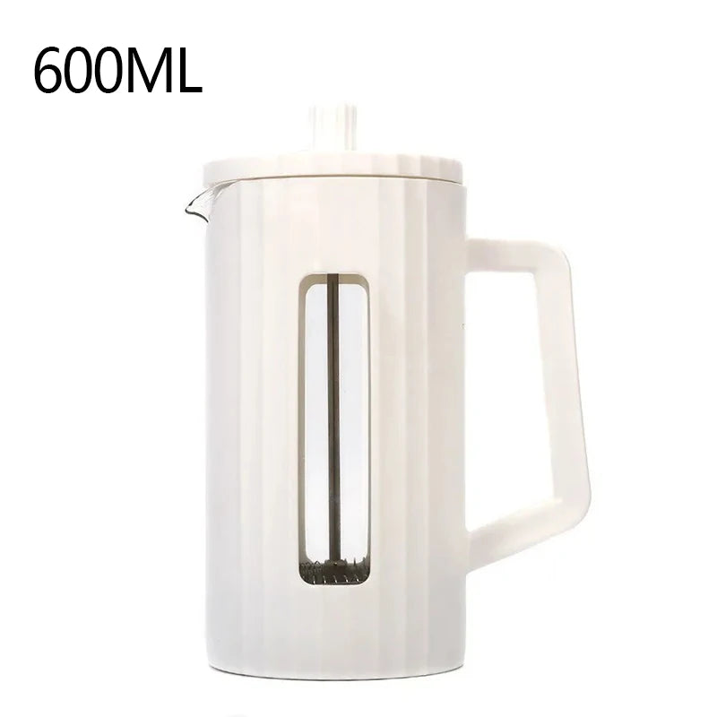 1000ML/ 600ML French Press Coffee Maker High Borosilicate Glass House Coffee Brewer Milk Foam Frother Barista Tea Maker Peaceful Pleasures Health and Wellness white 600ml