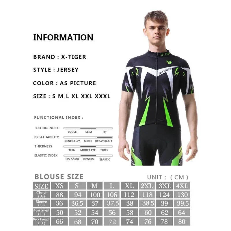 X-Tiger Pro Men's MTB Cycling Jersey – Quick-Dry Full Zip