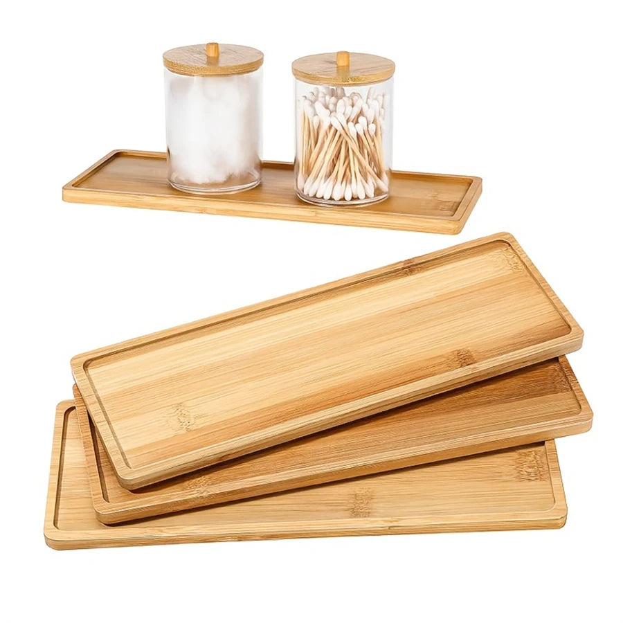 Bamboo Wooden Vanity Tray – Decorative Bathroom Countertop & Dresser Organizer (1, 2 or 3 Pack)