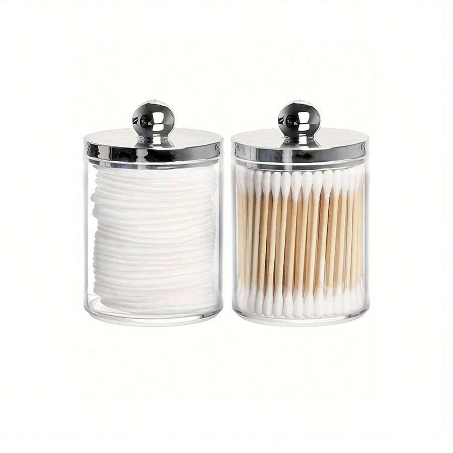 Acrylic Round Q-tip Holder & Cotton Ball Dispenser – Bathroom Organizer Jars (1, 2, or 3 Pcs)