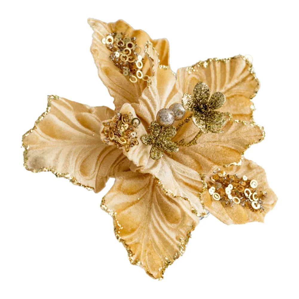 Fabric Christmas Flower Ornament 22cm | Gold, Red, White & More