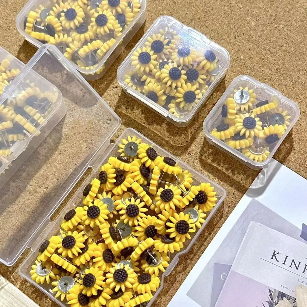10/20/30/40/50Pcs Creative Sunflower Pushpins DIY Photo Wall Decor Colored Flower Push Pins Reusable Cute Board Push Pin Peaceful Pleasures Health and Wellness