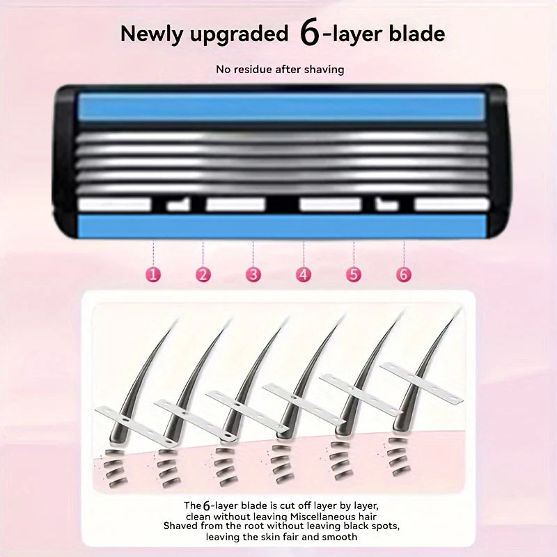 6-Layer Stainless Steel Men's Razor – Detachable & Reusable