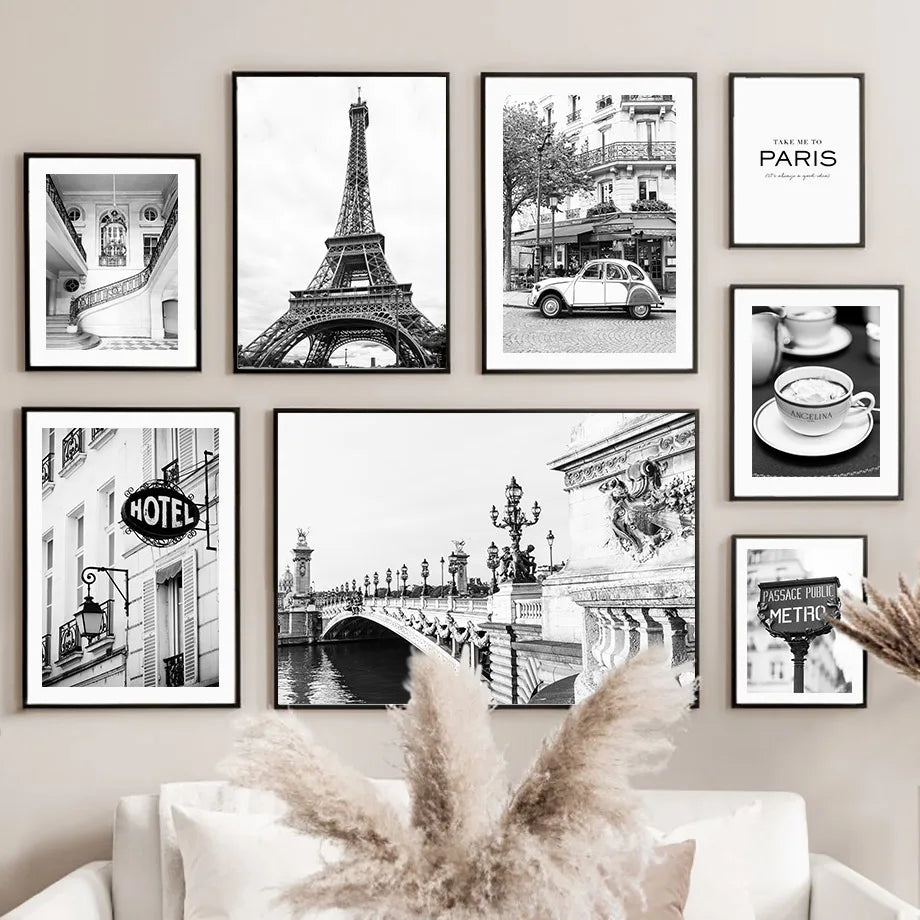 Vintage Car Canvas Wall Art | Nordic Black & White Paris Print