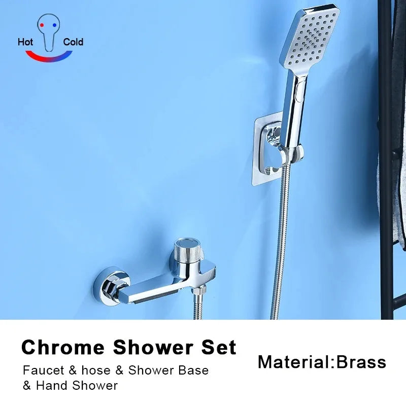 Gray Waterfall Bathtub Faucet & Hand Shower | Brass Wall Mount