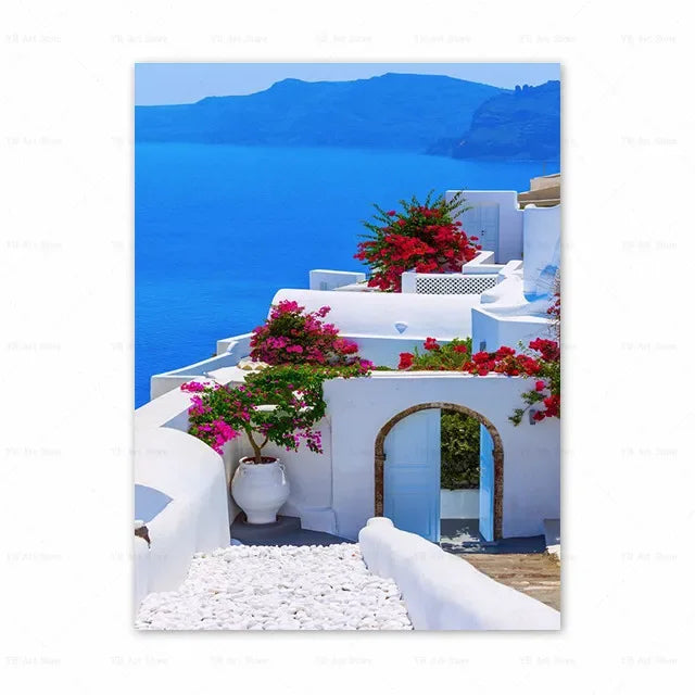 1PC Santorini Greece Island and The Aegean Sea Landscape Print Art Canvas Poster For Living Room Decoration Home Wall Framele Peaceful Pleasures Health and Wellness 6 20x30cm Unframed