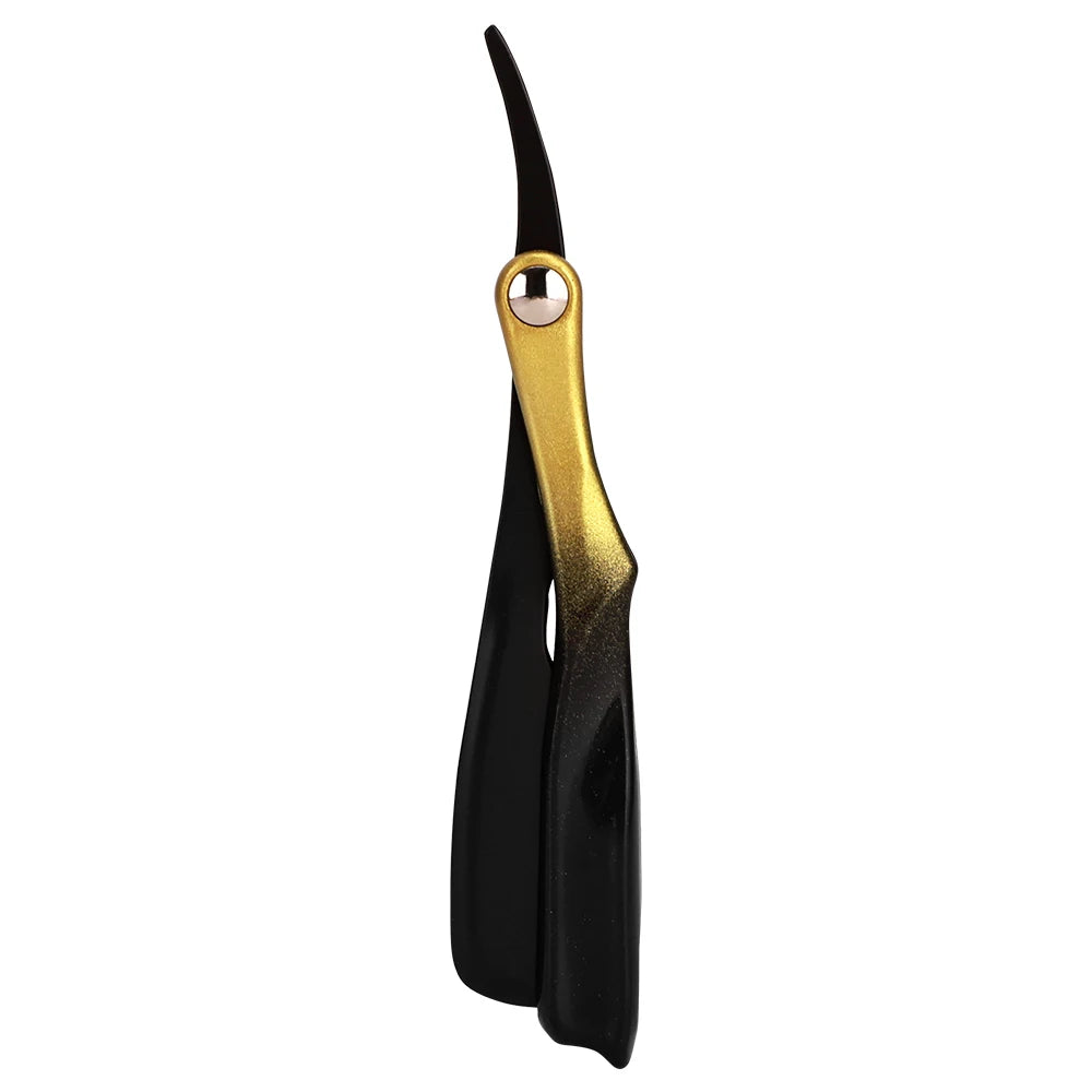 Gradient Gold Handle Magnetic Suction Straight Edge Razor, Portable Foldable Replaceable Blade Shaving Knife For Salon & Travel Peaceful Pleasures Health and Wellness gold