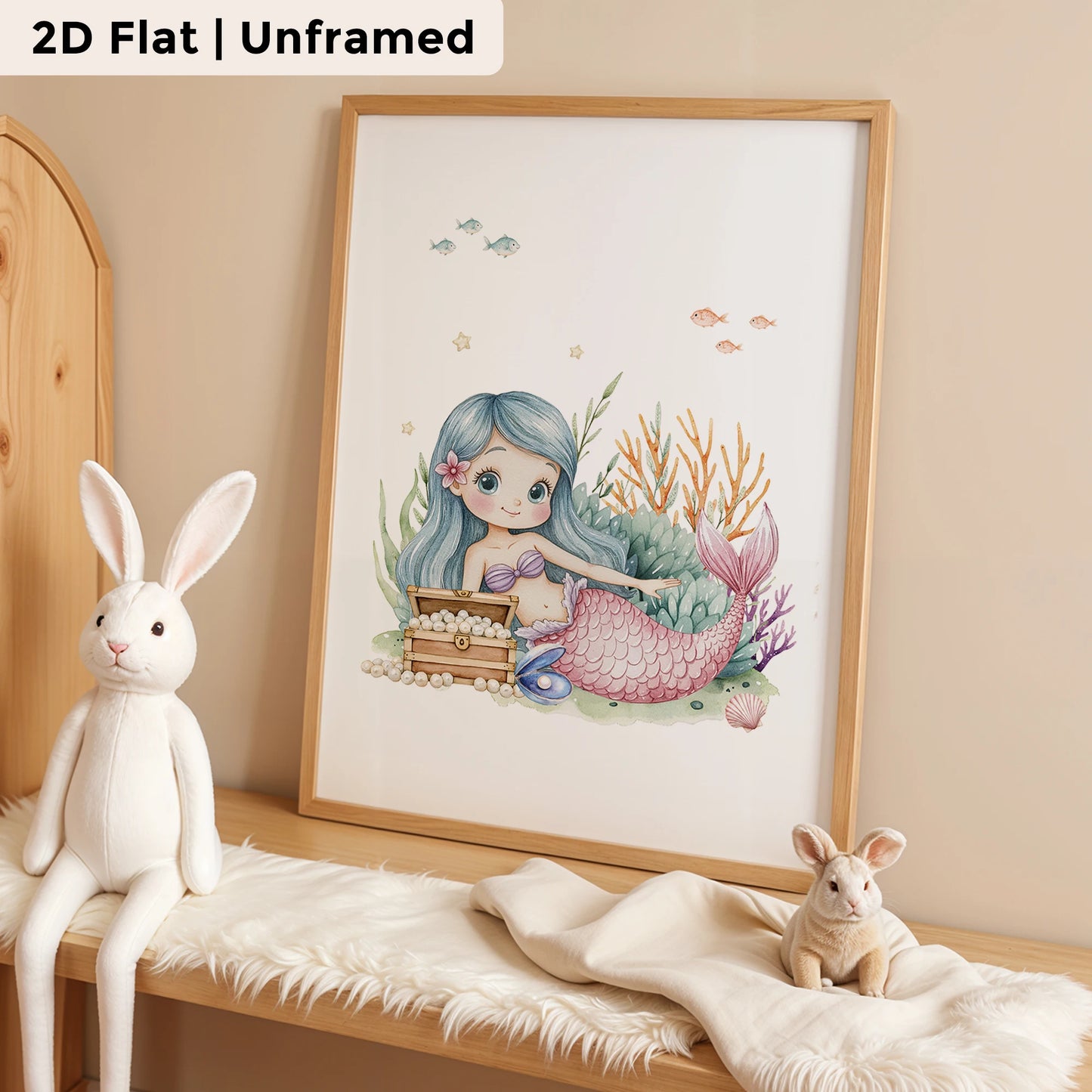 3-Piece Mermaid Shell Canvas Wall Art Print | Kids Room Decor