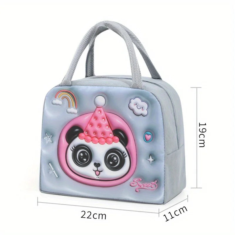 [Cute Cartoon Lunch Bag] 1pc Cute Cartoon Thermal Lunch Bag - Non-Woven Rectangle Bento Box Tote with Thick Aluminum Foil Peaceful Pleasures Health and Wellness Gray Sweetheart Bear