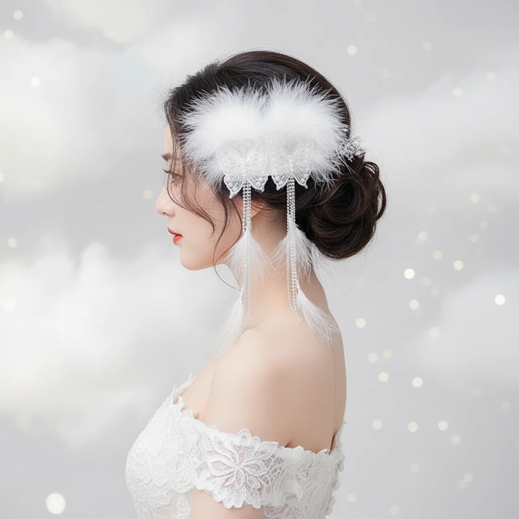 Feathers Butterfly Hair Clip For Women Elegant Fringe Headwear For Party Wedding Photography Peaceful Pleasures Health and Wellness