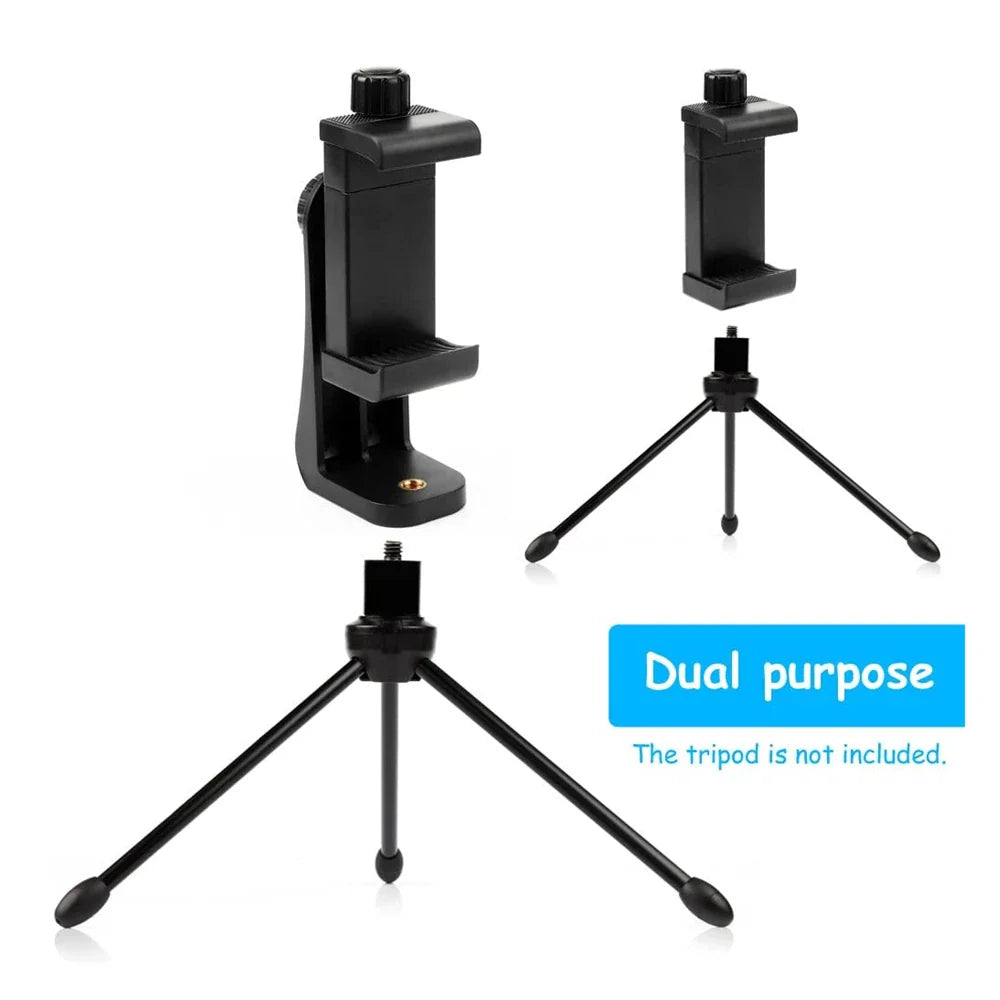 360° Phone Clip Tripod Mount – Universal 1/4 Screw Adapter