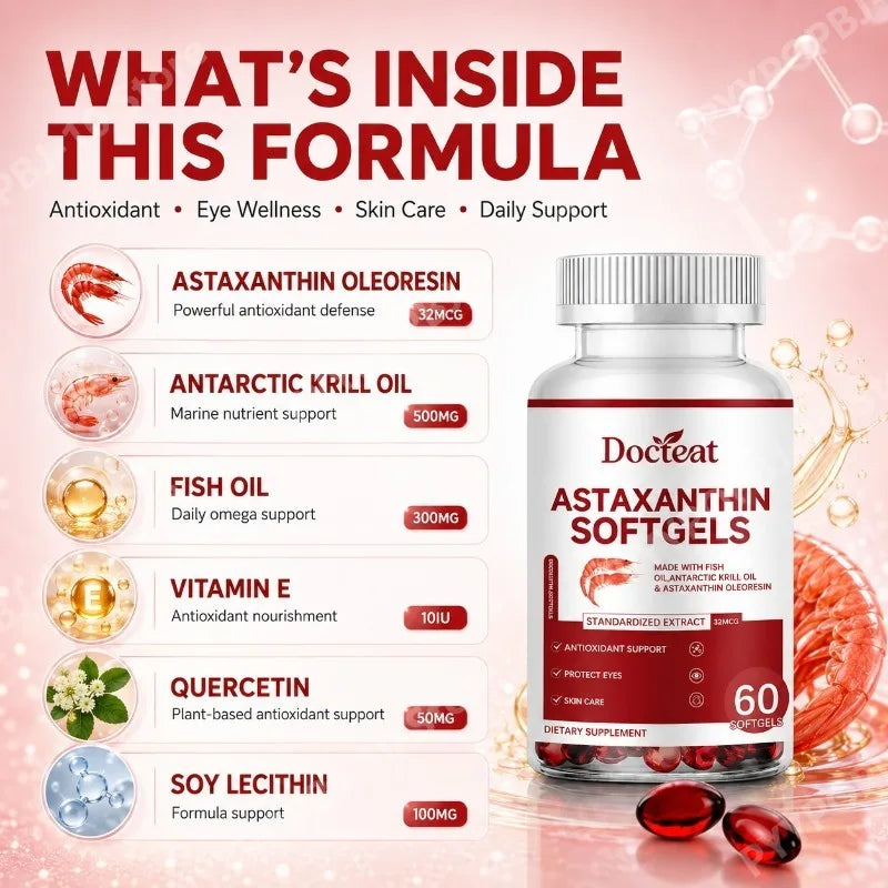 Astaxanthin & Krill Oil Softgels – 60ct Antioxidant Support