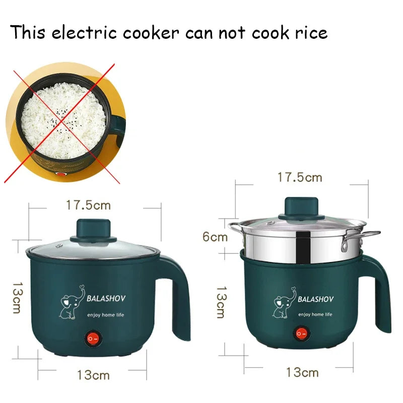 Mini Electric Hot Pot & Steamer 1.8L Non-Stick Cooker for 1-2