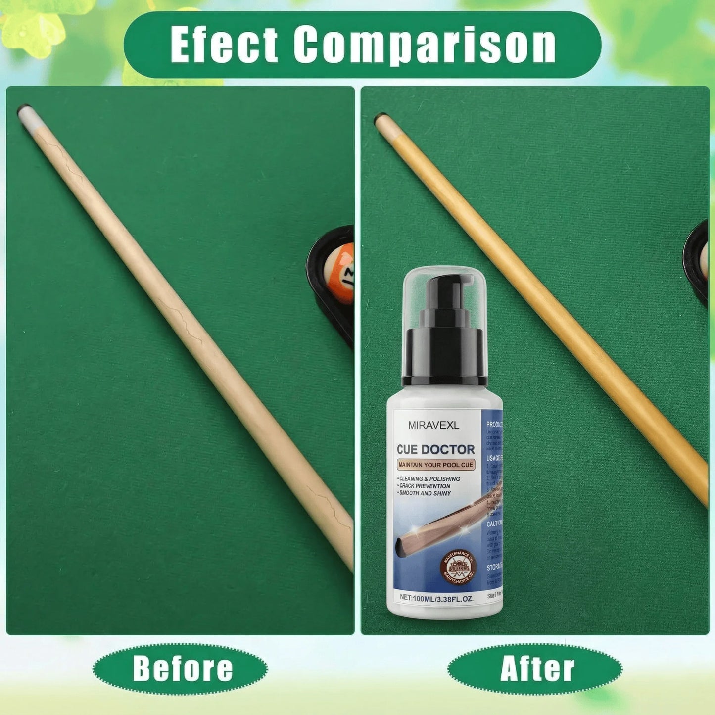 MIRAVEXL Billiard Pool Cue Shaft Cleaner Polish Liquid Snooker Stick Maintenance Oil Prevent Cracks Smooth Shiny Accessories Peaceful Pleasures Health and Wellness