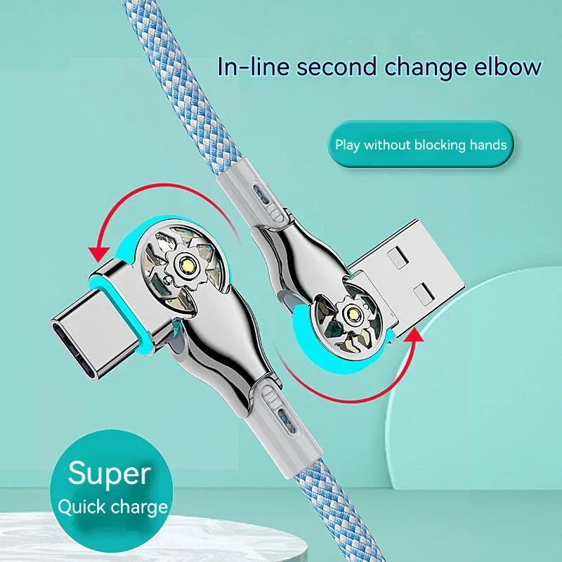 180° Rotatable USB-A to USB-C Fast Charging Braided Cable Peaceful Pleasures Health and Wellness