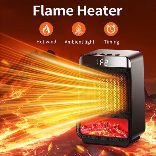 3D Dynamic Flame PTC Electric Fan Heater 4 Gears Desktop Hot Air Blower Heating For Home Living Room Peaceful Pleasures Health and Wellness