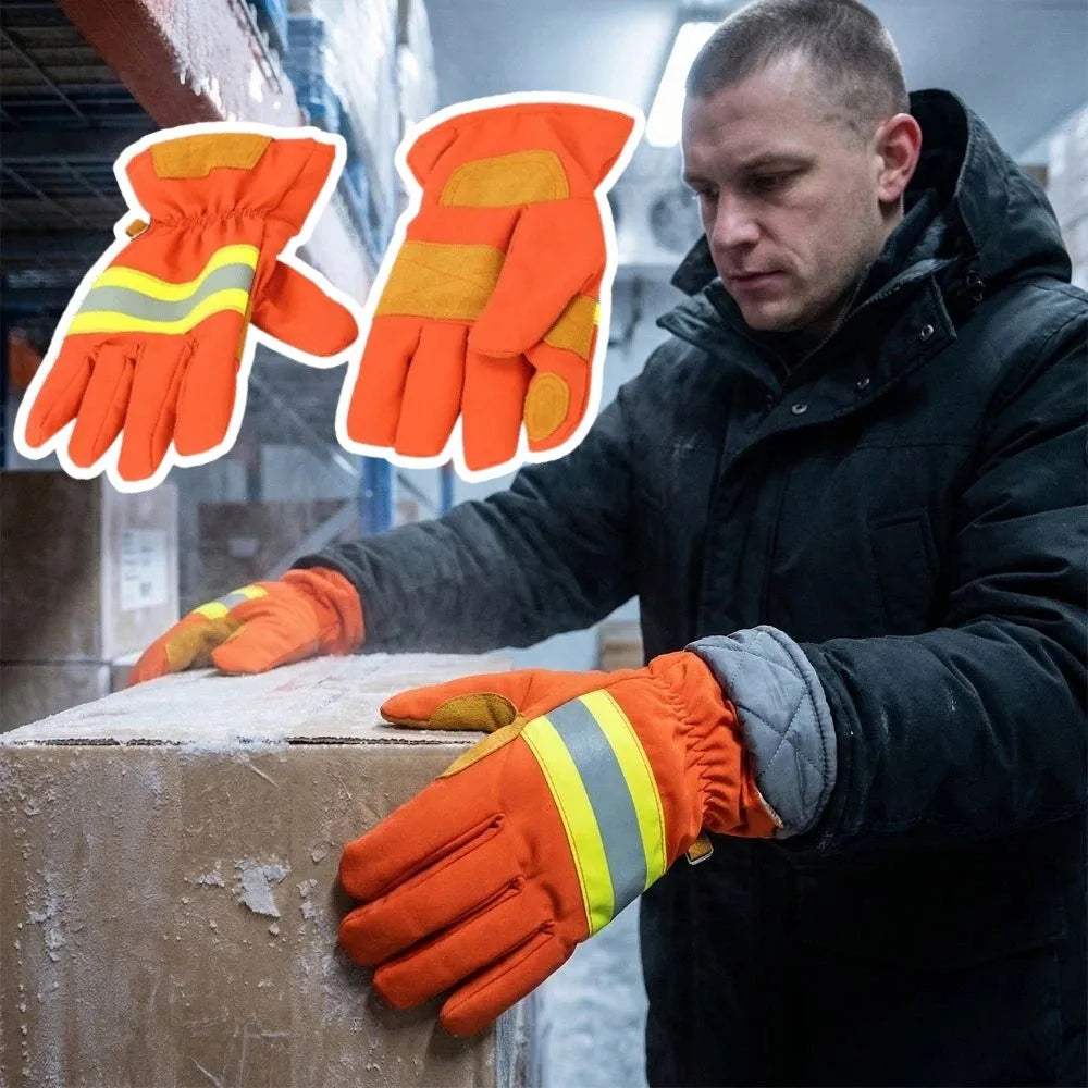 Thicken Firefighter Training Gloves Reflective Strap Orange Flame Retardant Gloves Heat Resistant Wear-Resistance Peaceful Pleasures Health and Wellness