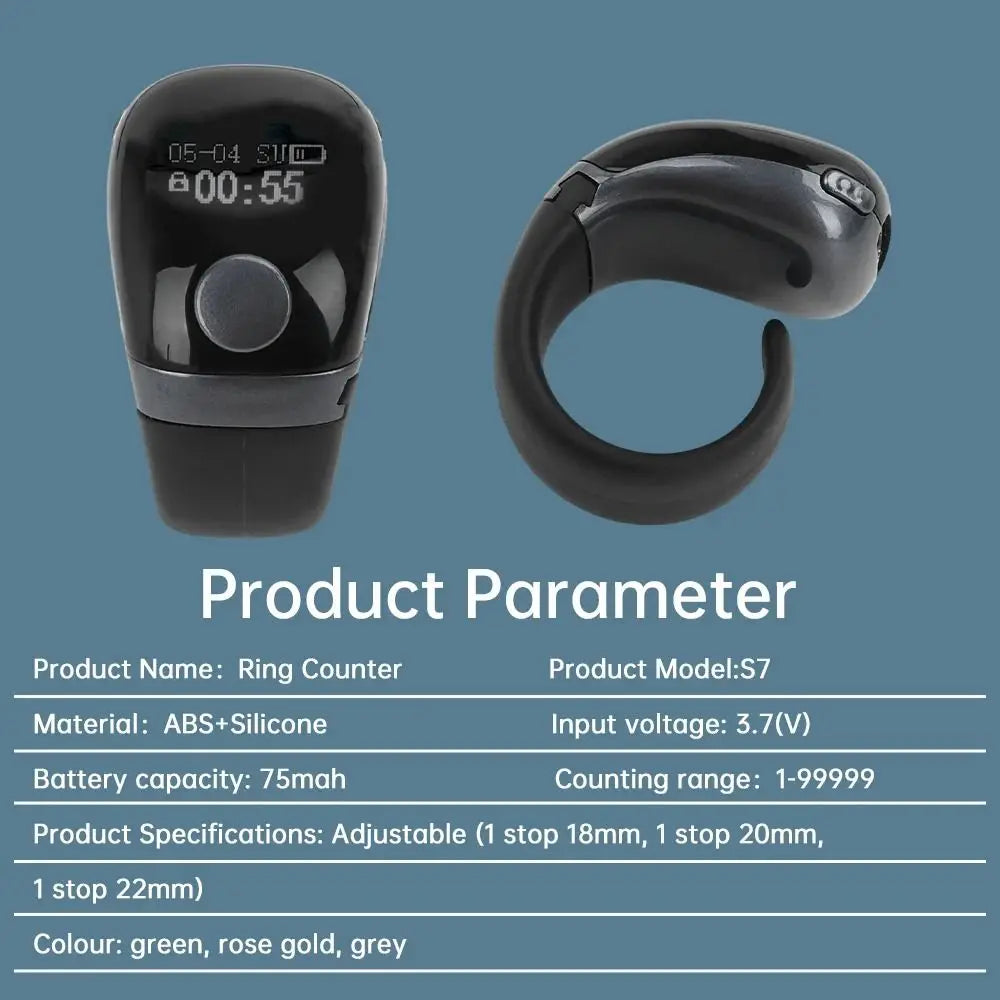 Digital Tally Counter Ring – LCD 99999 Touch Control, 3-Speed