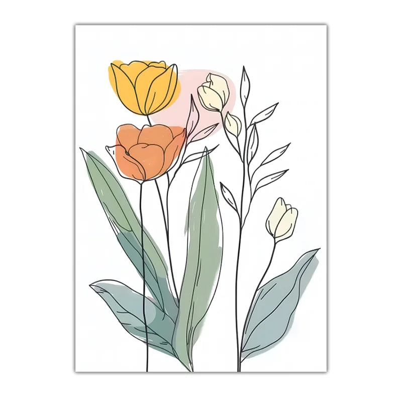 Nordic Tulip Canvas Wall Art | Minimalist Flower Poster Print Canvas Wall Art Peaceful Pleasures Health and Wellness 06 21X30cm No Frame China Mainland